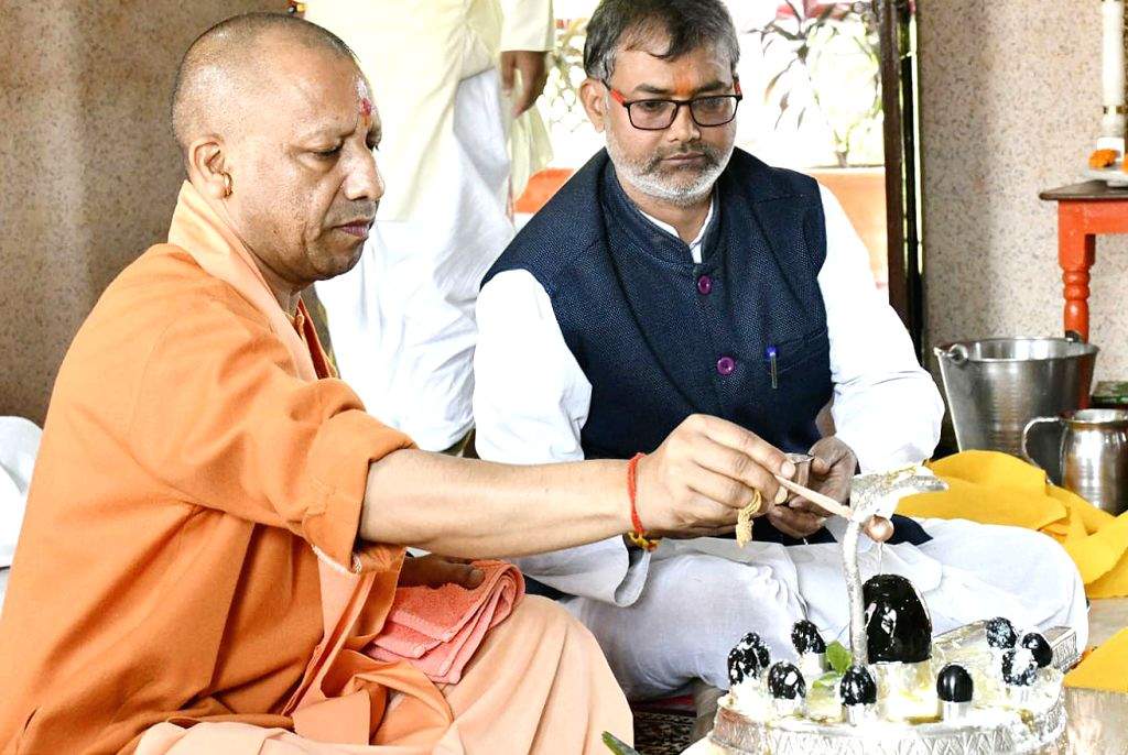 Uttar Pradesh Chief Minister Yogi Adityanath performs 'rudrabhishek' on ...