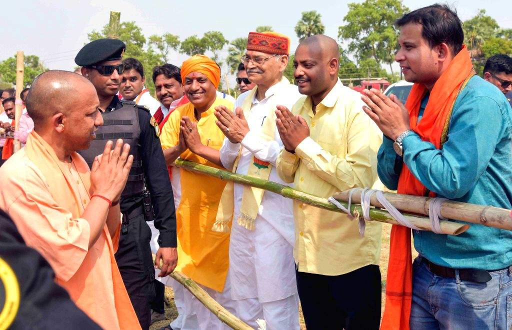 Uttar Pradesh Chief Minister Yogi Adityanath during an election rally ...