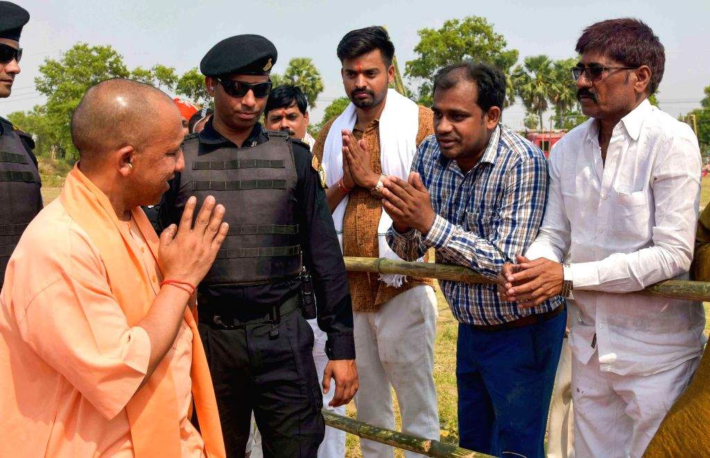 Uttar Pradesh Chief Minister Yogi Adityanath during an election rally ...