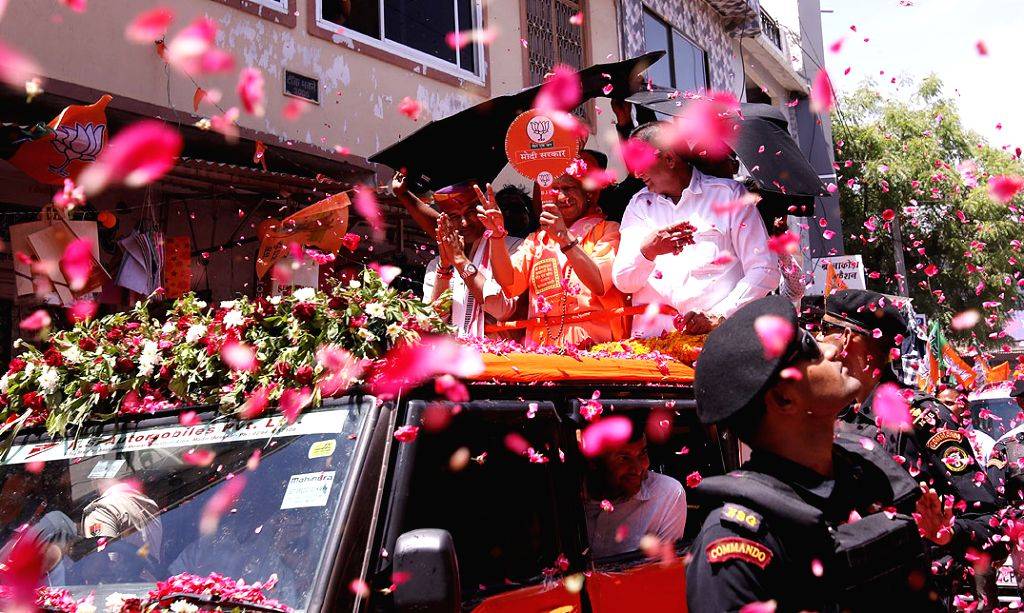 Uttar Pradesh Chief Minister Yogi Adityanath holds a roadshow amid Lok ...