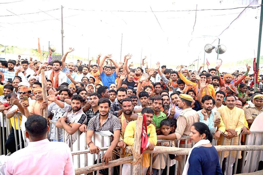 Uttar Pradesh Chief Minister Yogi Adityanath attends a public meeting
