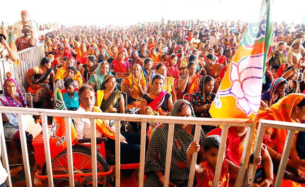 Uttar Pradesh Chief Minister Yogi Adityanath attends a public meeting ...