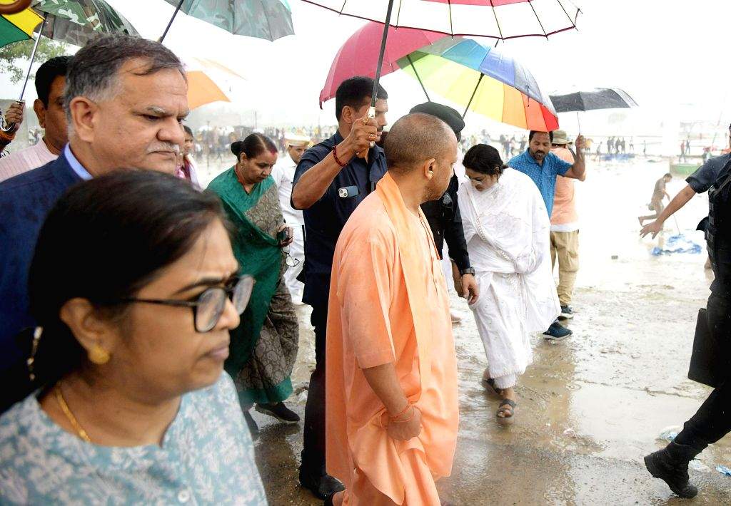 Uttar Pradesh Chief Minister Yogi Adityanath inspects the incident site ...
