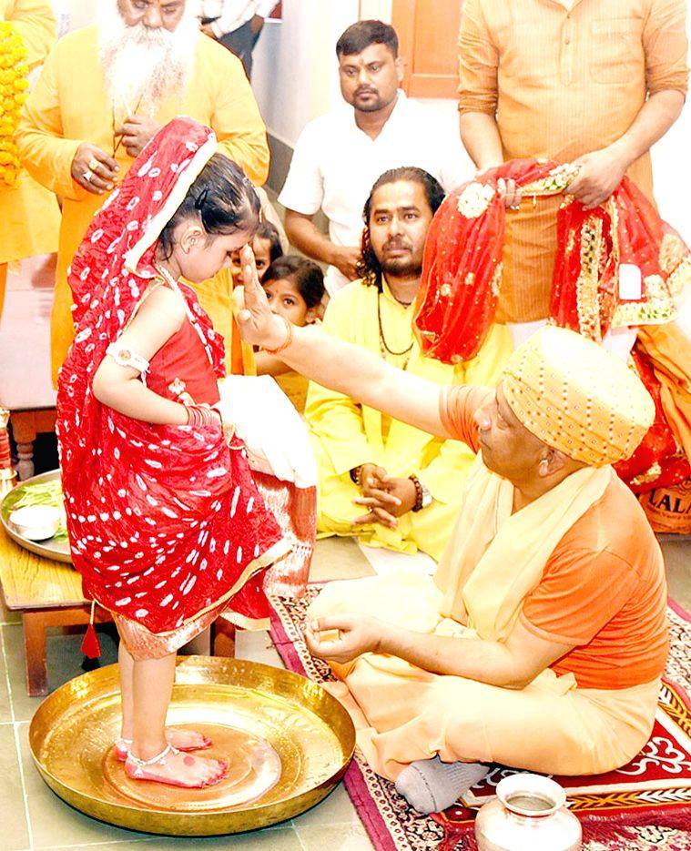 Uttar Pradesh Chief Minister Yogi Adityanath performs 'Kanya Pujan