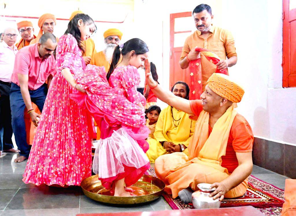 Uttar Pradesh Chief Minister Yogi Adityanath performs 'Kanya Pujan