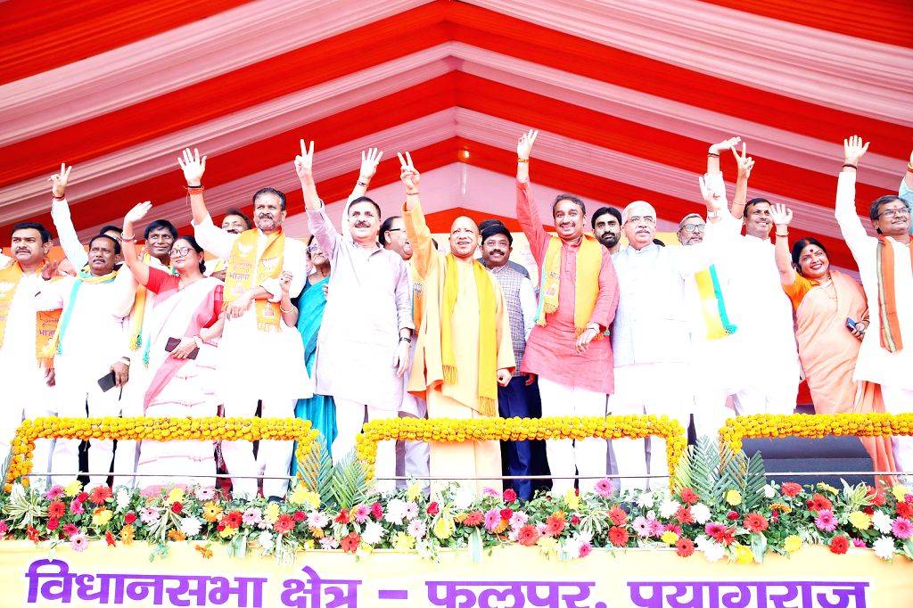 Uttar Pradesh Chief Minister Yogi Adityanath addresses an election rally