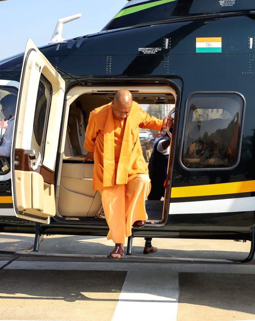 Uttar Pradesh Chief Minister Yogi Adityanath arrives to inspect the ...