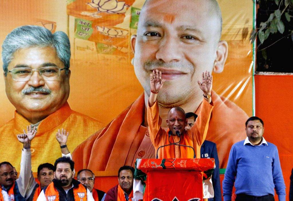 Uttar Pradesh Chief Minister Yogi Adityanath attends a public meeting ...