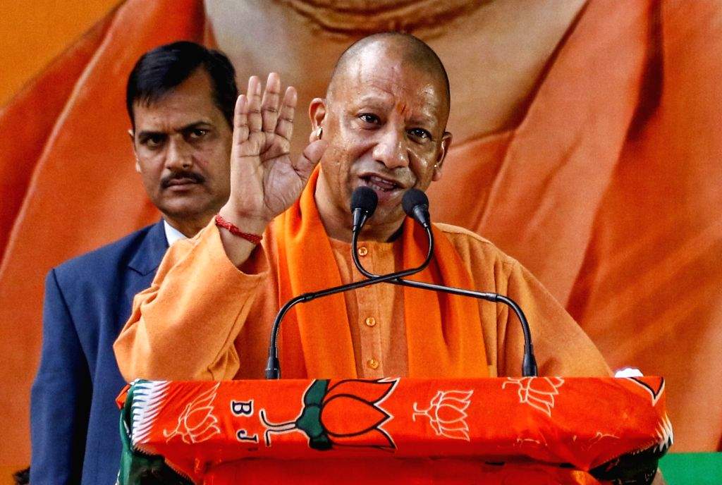Uttar Pradesh Chief Minister Yogi Adityanath attends a public meeting ...