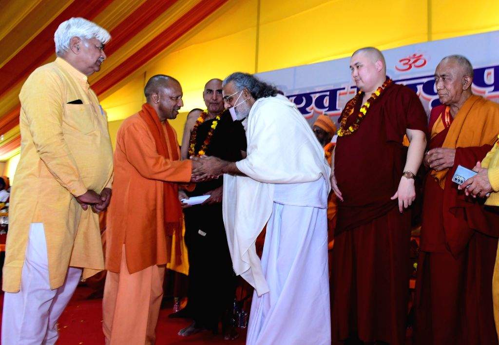 Uttar Pradesh Chief Minister Yogi Adityanath attends the Sadhu Sammelan ...