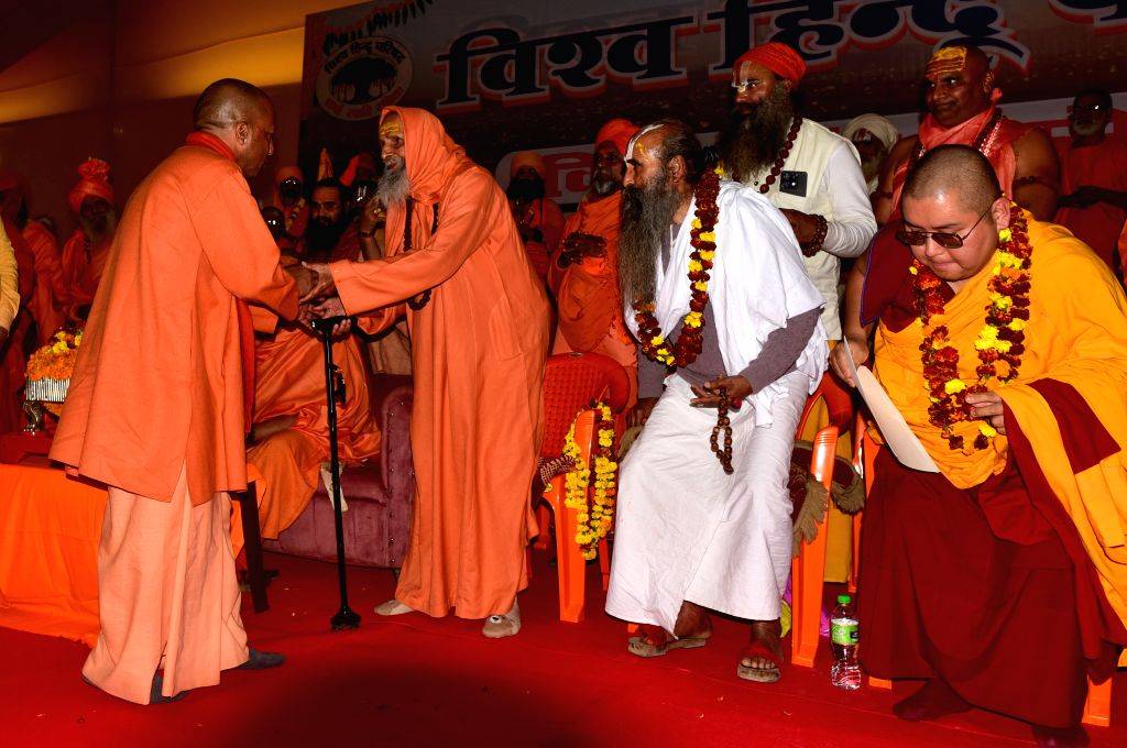 Uttar Pradesh Chief Minister Yogi Adityanath attends the Sadhu Sammelan ...
