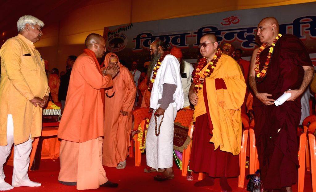 Uttar Pradesh Chief Minister Yogi Adityanath attends the Sadhu Sammelan ...