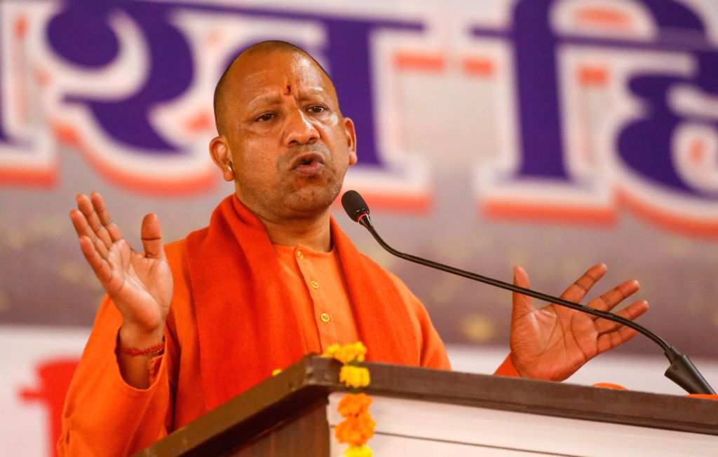 Uttar Pradesh Chief Minister Yogi Adityanath attends the Sadhu Sammelan ...