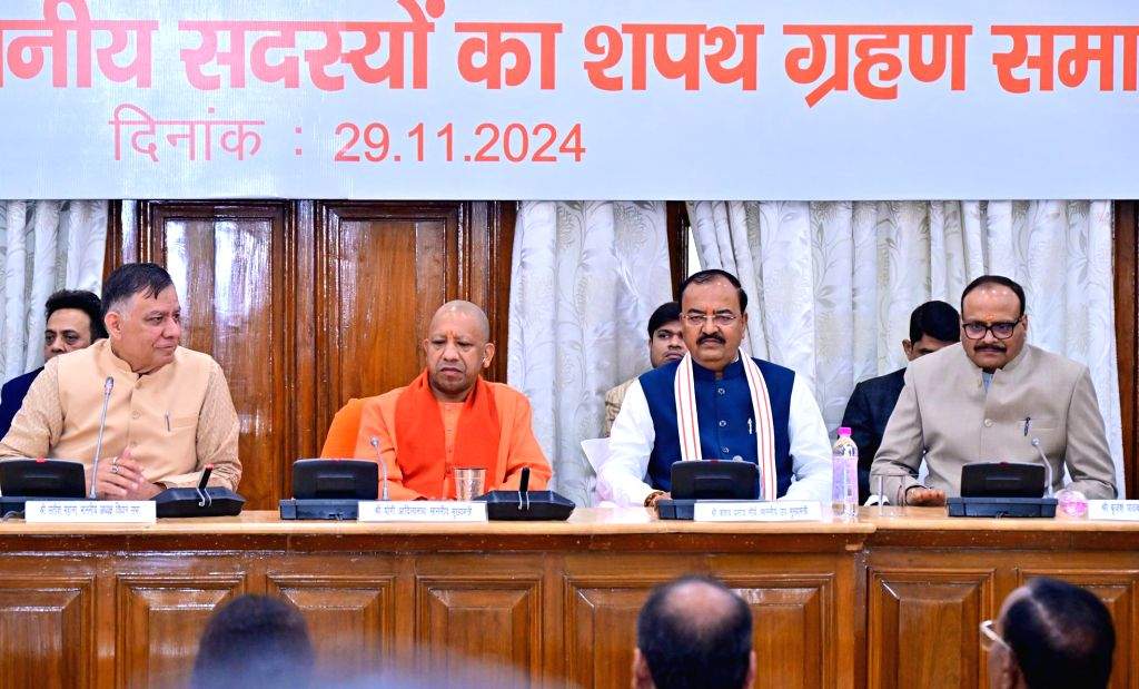 Uttar Pradesh CM Yogi Adityanath attends a programme at the BJP office