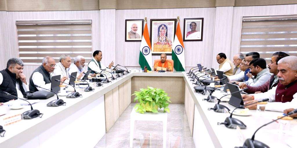 Uttar Pradesh CM Yogi Adityanath chairs a cabinet meeting at his ...