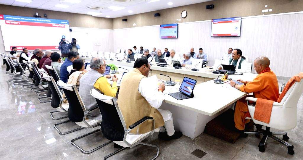 Uttar Pradesh CM Yogi Adityanath chairs a cabinet meeting at his ...