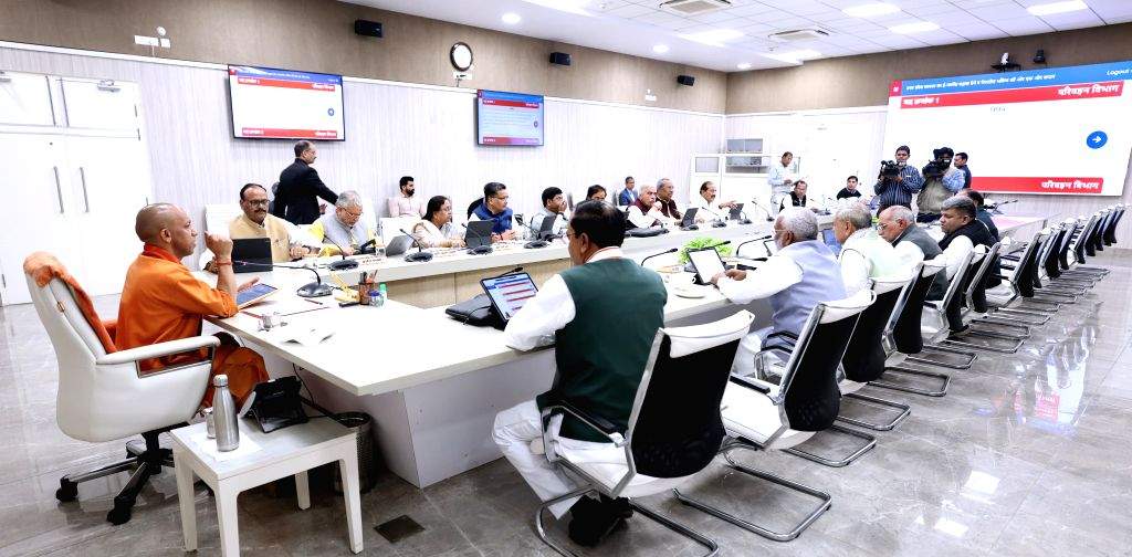 Uttar Pradesh CM Yogi Adityanath chairs a cabinet meeting at his ...
