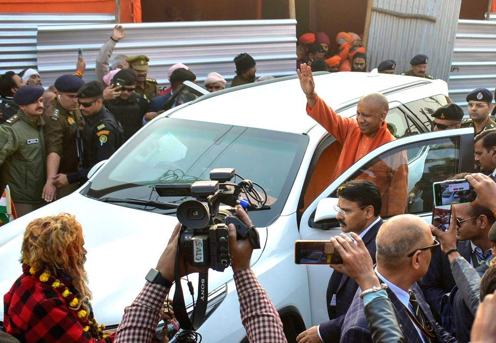 Uttar Pradesh CM Yogi Adityanath interacts with sadhus