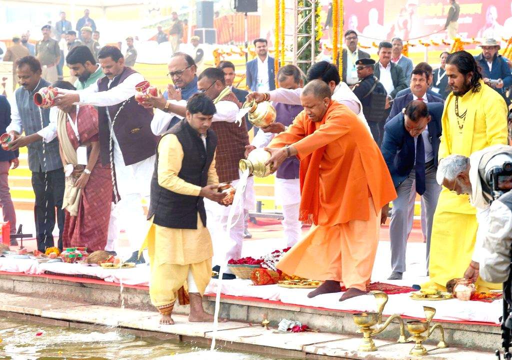 Uttar Pradesh CM Yogi Adityanath offers prayers at the Dashashwamedh Ghat
