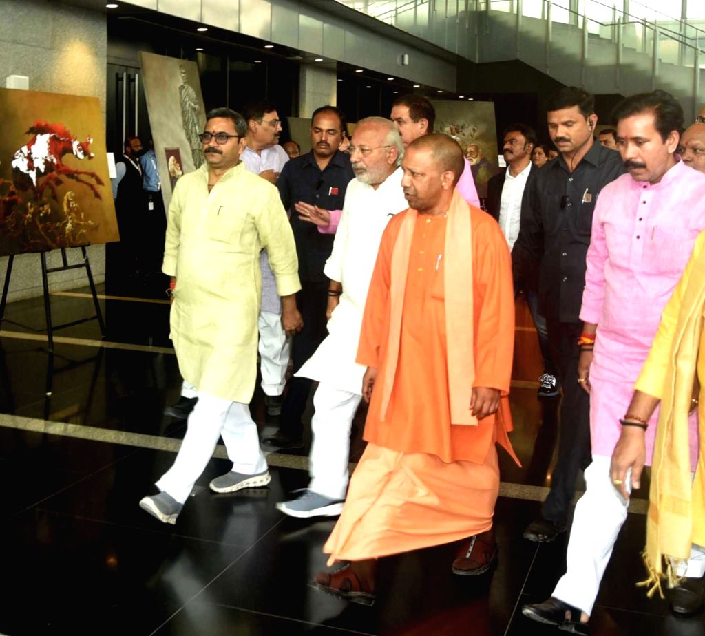 Uttar Pradesh CM Yogi Adityanath with party members arrives to ...