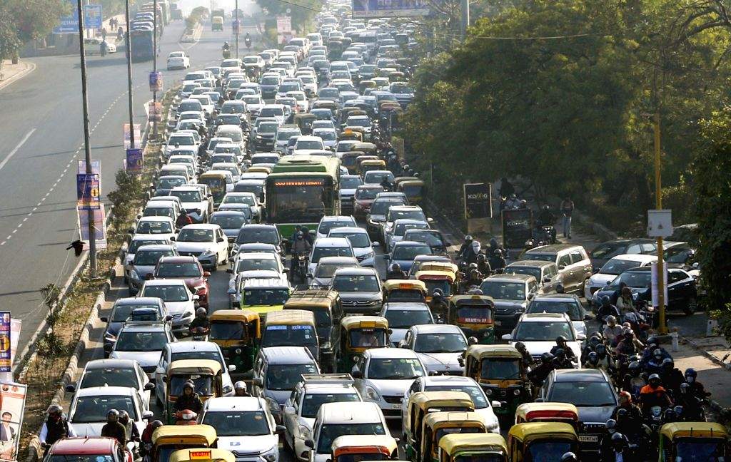 Vehicles stuck in a traffic jam near ITO