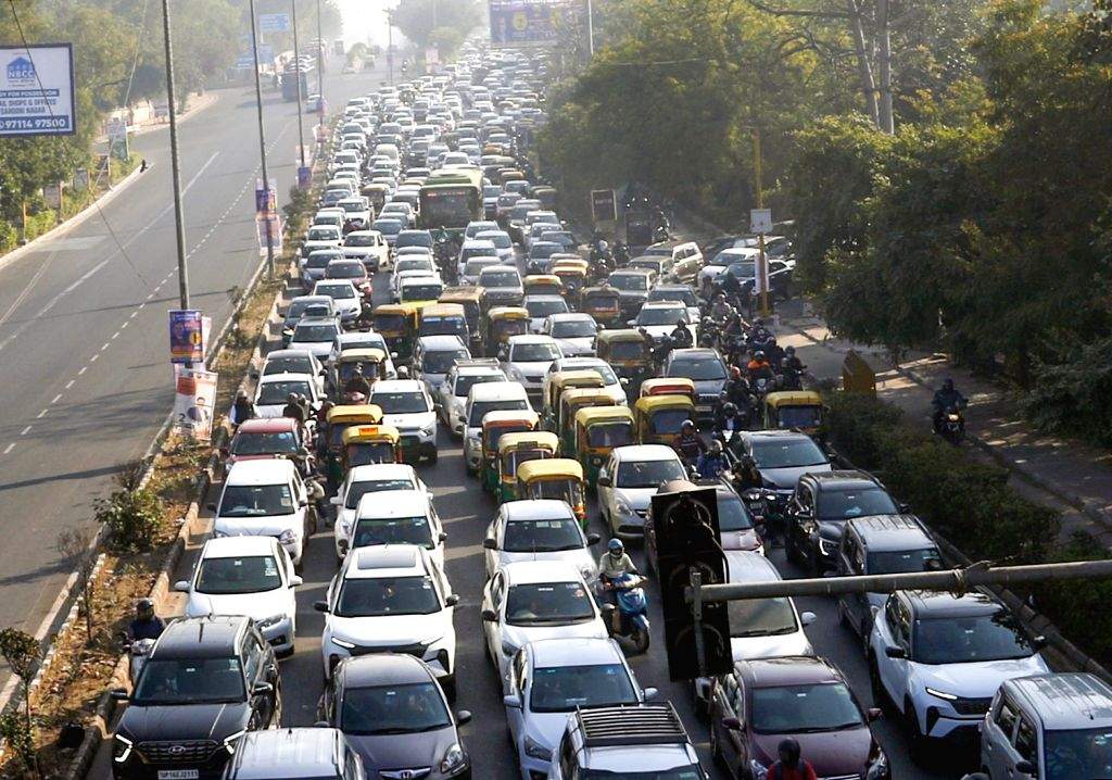 Vehicles stuck in a traffic jam near ITO