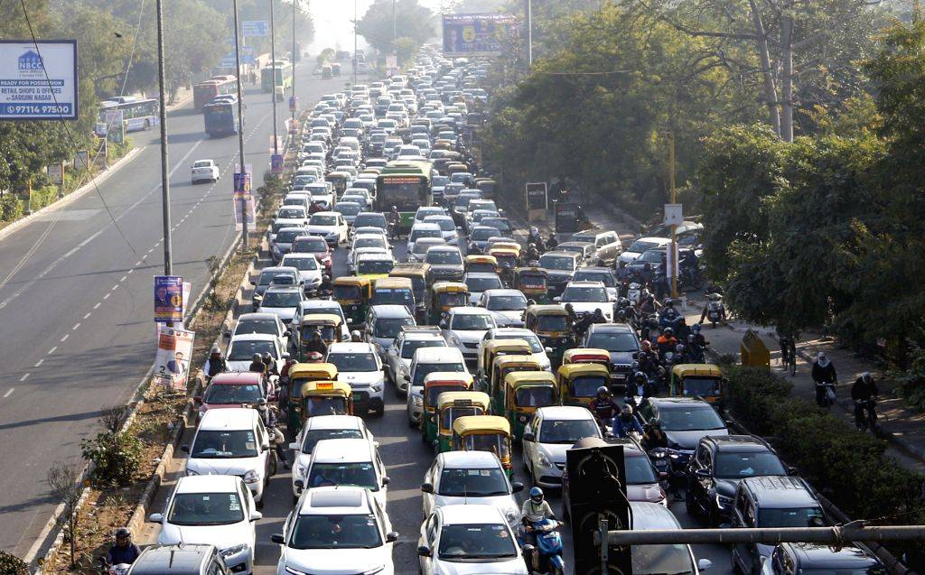 Vehicles stuck in a traffic jam near ITO