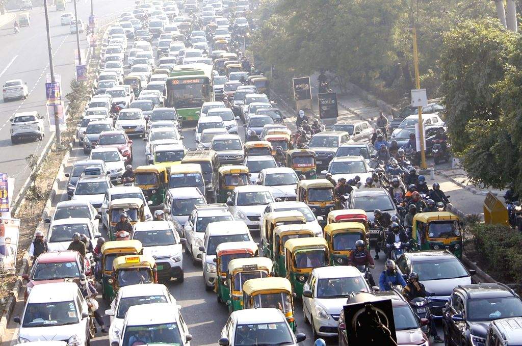 Vehicles stuck in a traffic jam near ITO