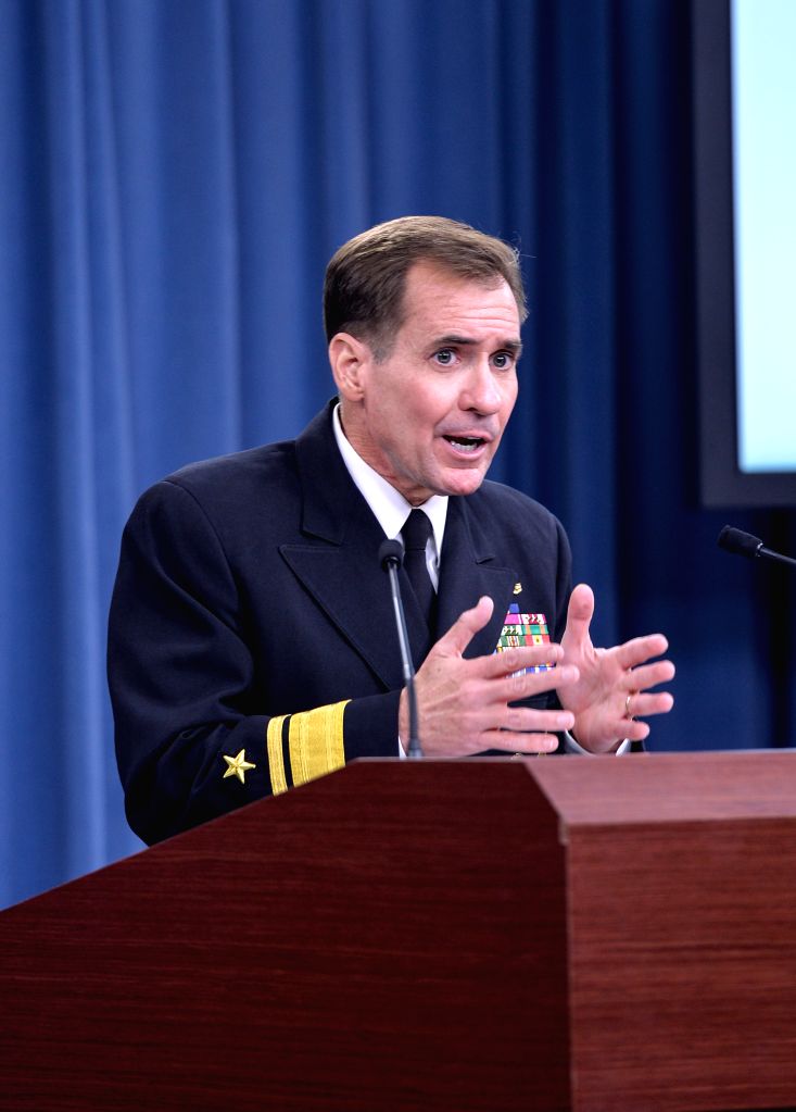 Pentagon Press Secretary John Kirby speaks during a briefing at the
