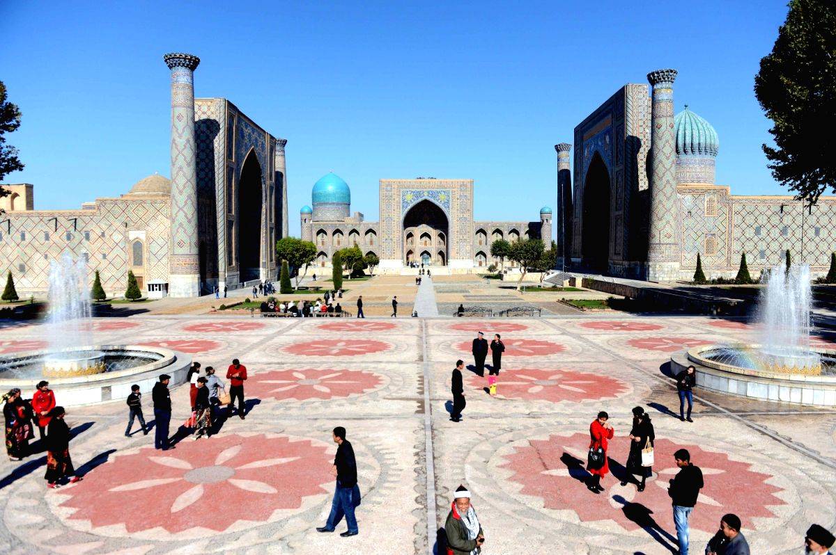 The photo taken on Oct. 27, 2013 shows  the Registan in Samarkand, Uzbekistan. The Registan is the heart of the ancient city of Samarkand and it is consisted ..