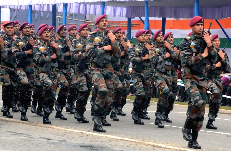 Indian Army Para Commando March During A Full Dress Rehearsal