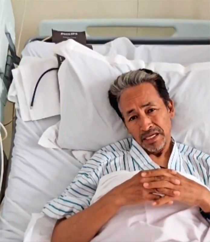 Climate activist Sonam Wangchuk delivers a video message from a hospital